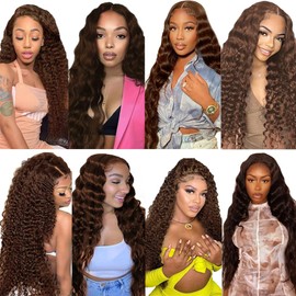 Chocolate Brown Human Hair Bundles Color #4 Deep Wave Bundles 24 26 28 Inch Peruvian Unprocessed Remy 3 Bundles Double Weft Brown Deep Wave Hair Weave No Tangle
