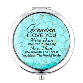 Grandma Gifts from Granddaughter, Mothers Day Birthday Christmas Gifts for Grandma Keepsake,Unique Engraved Natural Turquoise Compact Mirror