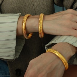 Salircon Gold Bangle Bracelets Set Stackable Gold Stretch Bracelets for Women 2024 Trendy Snake Chunky Gold Bracelet, Large, copper, acrylic, no gemstone