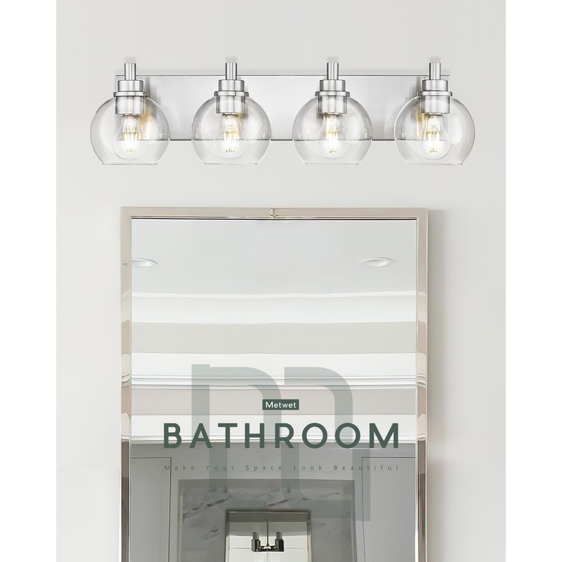 METWET Bathroom Light Fixtures, 4 Light Brushed Nickel Vanity Light,