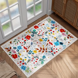 WEZVIX Boho Floral Area Rug 2x3,Machine Washable Rug,Non-Slip Door Mat Indoor Entrance,Low Pile Small Carpet for Bedroom,Kitchen,Entry,Laundry Room,Front Door,Kids Room(Beige)