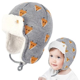 AIDIER Cute Winter Earflap Hat for Infant Toddler Knitted Fleece Lined Warm Beanie Cap with Ear Flap Cold Weather Thermal Bomber Hats for Baby Girls Boys