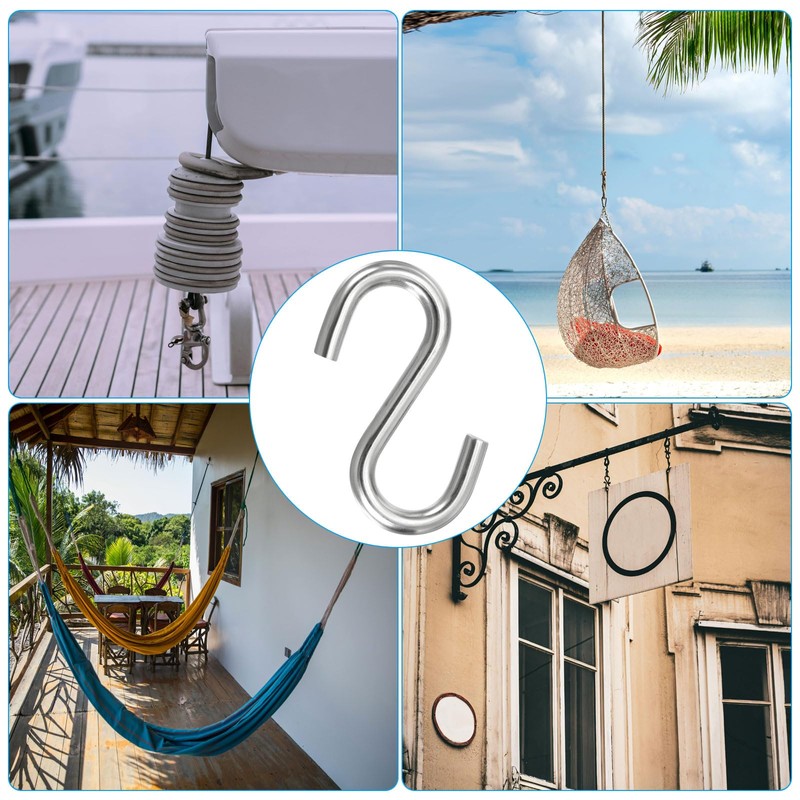 PATIKIL Set of 4 S Hooks 3.4" 304 Stainless Steel