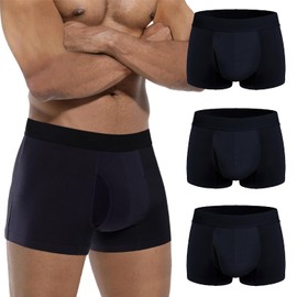 Calzoncillos absorbentes para incontinencia masculina, lavables, con bragueta abierta y protección contra fugas. Bóxer para adultos a prueba de fugas (3 negros, M).