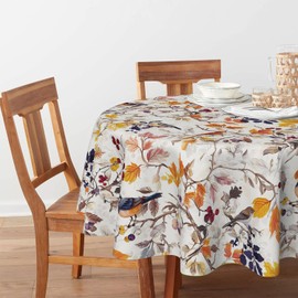 Horaldaily Fall Tablecloth 70×70 Inch Round, Bird Autumn Harvest Tree Washable Seasonal Table Cover for Party Picnic Dinner Decor