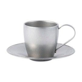 VINTAGE INOX DW Cup & Saucer, 5.3 fl oz (160 ml), Made in Japan, Cafe, Restaurant, Tea Coffee, Stainless Steel, Aging, Unbreakable, Dishwasher Safe
