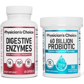 Physician's CHOICE Advanced Gut Health Bundle: 60 Billion Probiotics 30ct + Digestive Enzymes 60ct for Digestive, Gut, and Immune Health Supports Occasional Constipation, Diarrhea, Gas, and Bloating