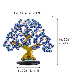 HDCRYSTALGIFTS Turkish Nazar Blue Evil Eye Tree Figurine, Evil Eye Coaster Tree For Protection Good Luck Prosperity Gift Feng Shui Showpiece for Home Office Decor