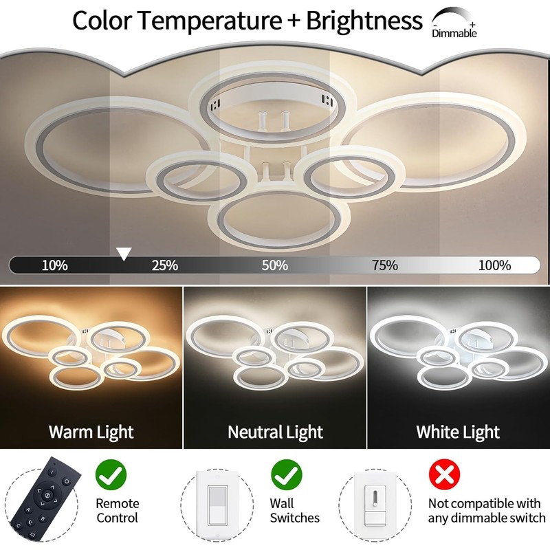 Shine LUEST 60W Modern LED Ceiling Light Fixture, Dimmable LED