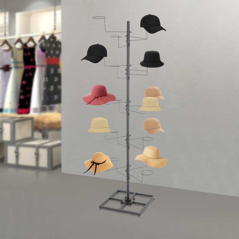 5 Tier Freestanding Metal Hat Organizer Rack with 20 Hookers,