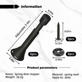 6 Pieces Door Stop with Screws, Outdoor Door Stop, Wall Door Stop, Soundproof Door Stop, Spring Door Stop, Perfect for Office, Room Use (Black)