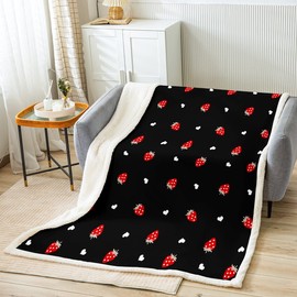 Kawaii Strawberry Decor Throw Blanket - Red Fleece Sherpa Blanket, Soft Warm Plush, Twin 60"x80"
