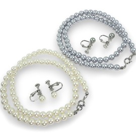 [You and My Jewelry Box] Made in Japan > Fake Pearl Necklace Earrings White & Gray 2 Piece Set Approx. 0.2 inch (6 mm) Beads, Acrylonitrile Butadiene Styrene, Pearl