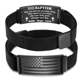 DouDiner American Flag Bracelet for Men,Stainless Steel Bible Verse Bracelets Mens Jewelry Gift, 2025 Graduation Gifts for Men Him Dad(Flag-Baptism,Black)
