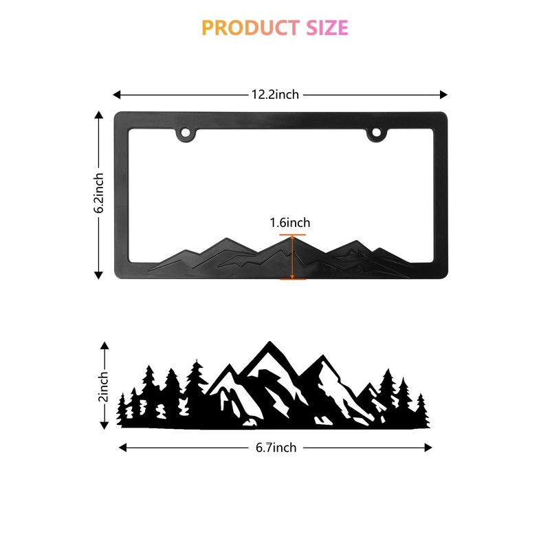GNSZSN Mountain License Plate Frames - 2 Pack Black Plastic