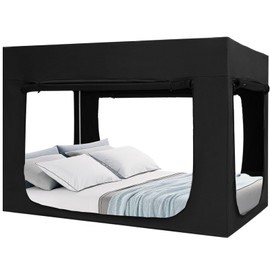 Quinnsus Bed Tent Bed Canopy King Size Tents for Adult and Kids - Portable Sleeping Bed Tents 80% Blackout with 4 Doors Breathable Private Space Tents(Mattress Not Included)