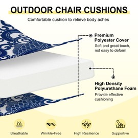 downluxe Outdoor Chair Cushions Set of 4 for Patio Furniture, Water-Resistant Square Corner Patio Chair Cushions with Ties, High Density Foam Outdoor Seat Cushion, 18.5" X 16" X 3", Blue Carp