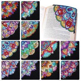 Ireer 12 Pcs Diamond Painting Corner Bookmark Kits Mandala Flower Butterfly 5D DIY Page Book Marks Diamond Art Crafts Bookmarks for Adults Kids Women Girl Graduation Birthday Supplies (Mandala Flower)