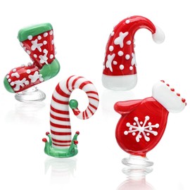 HDCRYSTALGIFTS Hand-Blown Glass Christmas Miniature Figurines Ornaments 4PCS Mini Christmas Figures for Dollhouse Holiday Decoration Festival Gifts