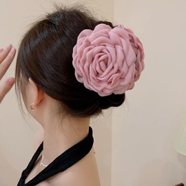 2Pcs Rose Flower Hair Claw Clips for Women Girls Large Hawaiian Rose Hair Clips Cute Floral Hair Clips Non Slip Hair Claw Clips for Thin Thick Hair Trendy Hair Accessories for Beach Holiday (Rose red+pink, One size)