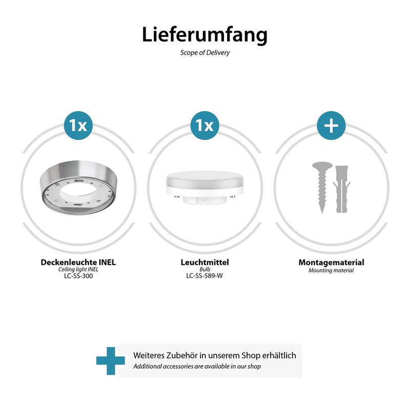 ledscom.de GX53 Lamp Socket Inel Matt Chrome Round 90 mm