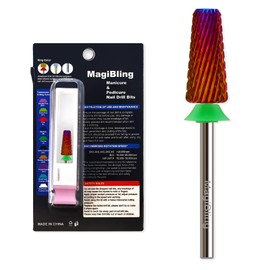 MagiBling Cross Cut Nail Drill Bits, 3/32'' Safety Tungsten Carbide Tapered Barrel Bit, Remove Gel Fast, Left and Right Hand Use, Manicure Pedicure Cuticle Soft Hard Gel Polishing, Coarse.