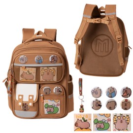 GQIRI Capybara Backpack for Girls - Cute Capybara Theme Animal School Bag with Card Badge and Keychain, Waterproof Large Capacity Kawaii Cartoon Animals Bookbag for Teens Boys Gifts