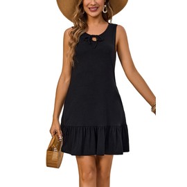 NWFZCCP Summer Dresses: Rope Tie Neck Sleeveless Pockets Sundresses - Chic & Casual Dress for Women on Beach Time(Black,L)