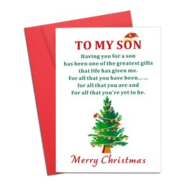 GGOJAGST Lovely Christmas Card for Son, Adult Son Christmas Gifts from Mom Dad, Son in Law Merry Christmas Card, Son Christmas Greeting Cards, Star Tree Christmas Gifts for Son, Xmas Card Son