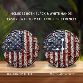 Lancholy American Flag Wall Clock Textured Art Decor 10-Inch Wooden Wall Clock, Silent Movement, Battery Operated (AA Batteries Not Included), Artistic Home Decor, Perfect for Home Accents