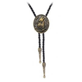 JPJZY BRBAM Retro 3D Animal Pendant Bolo Tie Western Cowboy Leather Bolo Necktie for Men's Accessories Collection (Wolf 2 - Gold)
