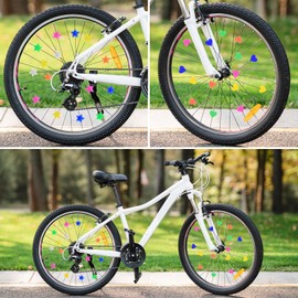 AIBAOBAO Pack of 70 Colourful Bicycle Spoke Decorations, Star Spoke Beads, Plastic Spoke Clips, Children's Bicycle Accessories for Girls and Boys, Spoke Beads Decorations Gift (Heart/Pentagram)