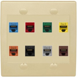 Wallplate City RiteAV Cat6 Colors Wall Plate 8 Port - Flat 2 Gang [Ivory/Ivory]