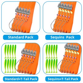 Rikimaru Fishing Ready Texas Rigging Fluorocarbon Fishing Line with Sinker 1/0 Worm Hooks Kits Rolling Swivel Carolina Rig for Bass Perch (Standard+T-Tail-1pack, 15LB-1/0#(Hook))