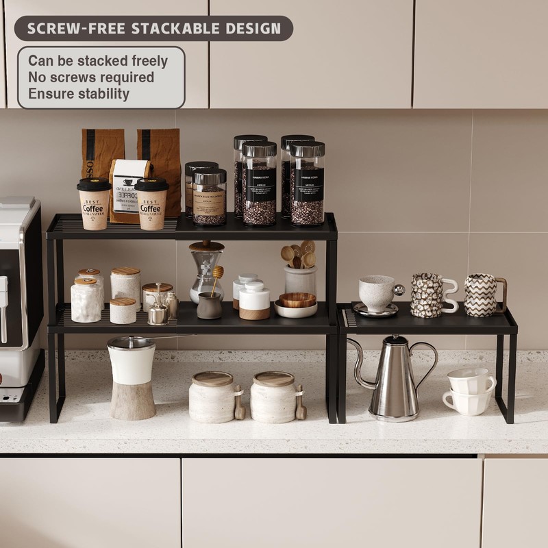 Magheo Expandable Kitchen Countertop Organizer, 2 Pack Stackable Cabinet Shelf