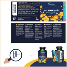 Evening Primrose Oil Capsules High Dose | No Gelatin or Additives | 2100 mg Daily Dose | 11% GLA (Omega 6) | Laboratory Tested | Pack of 120 | German Production Vegavero®