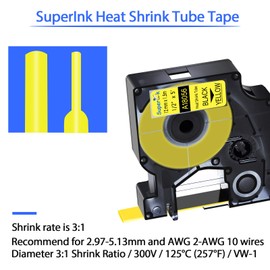 USUPERINK Compatible Labels Tape Replacement for DYMO 18056 12mm 1/2" x 5ft Black on Yellow Heat Shrink Tube Labels for Cables Use with Rhino 3000 4200 5200 5000 6000 Industrial Label Maker
