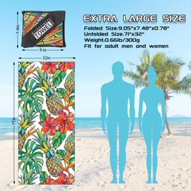 MEQUER Microfibre Beach Towel, Beach Towels For Adults, 71"x32" Large Quick Dry Sand Free Beach Towel, Lightweight Swimming Towel for Travel, Beach, Pool, Gym, Camping (Pineapple)