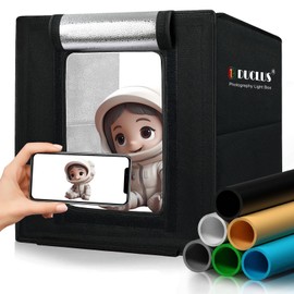 DUCLUS Light Box Photography, Portable Photo Studio Booth Box, 10" x 10" Professional Mini Shooting Tents with 96 LED Lights Dimmable, 6 Backdrops for Small Product: Jewelry, Miniature Models etc.