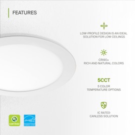 ASD 8 Inch LED Recessed Light - 2700K/3000K/3500K/4000K/5000K, 20W 70W Eqv - Ultra Thin Dimmable Ceiling Lights with J Box, Canless Wafer Downlight - Round Slim Panel Lighting - UL Energy Star
