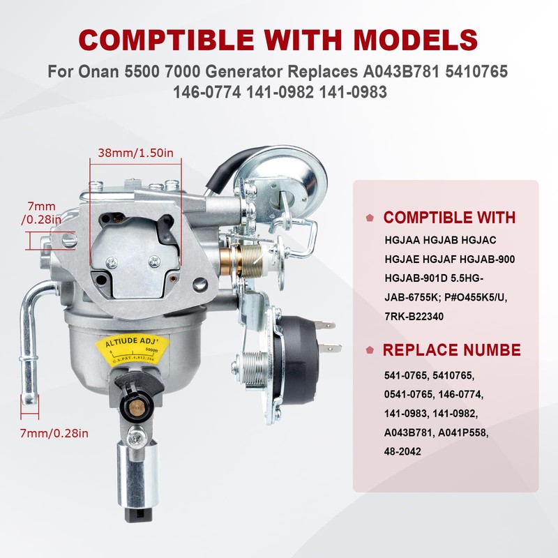 541-0765 Carburetor for Onan 5500 7000 Marquis Gold Generator HGJAA