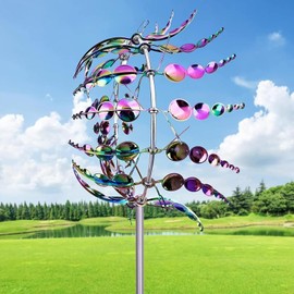 MUNCHIN Unique and Magic Metal Windmill, 3D Wind Powered Kinetic Wind Wheel, Garden Metal, Rustproof Garden Stake, Wind Chime, for Patio, Lawn and Garden Decoration, Multicoloured