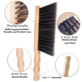 Beech Wood Hand Brush - Natural Solid Wooden Round Handle Brushes,5 Rows of Soft Bristles 11.8" Hand Broom for Cleaning Dusting Stair,Garden,Bed,Sofa,Furniture,Brick,Floor