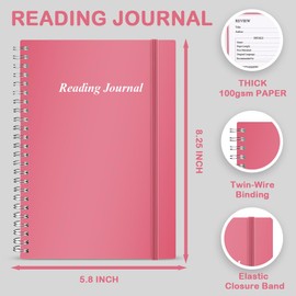 Getvow Reading Journal - Review and Track Your Reading Progress with 72 Book Reviews - Book Journal Reading Log Journal with Back Pocket, 5.8" x 8.3", Pink