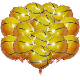 360 Degree Round Basketball Balloons Sport Basketball Themed Birthday Decoration Party Supplies Baby Shower, 15 Pack 20'' 4D Basketball Sports Balloons Metallic Helium Mylar Foil Balloons