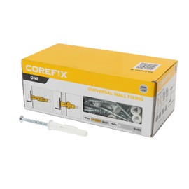 Corefix ONE Universal Wall Plugs & Screws Pack of 100, Heavy Duty (100kg in masonry) Wall Fixing Suitable or All Wall Types. Perfect For Mounting Shelves, Hanging TV's And Securing Cabinets