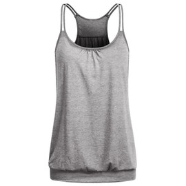 Wobity Loose Fit Workout Tops for Women Running Long Tank Tops Miss Classic Boat Neck Sleeveless Zumba Shirts Tummy Flattering Fitness Apparel Grey Medium