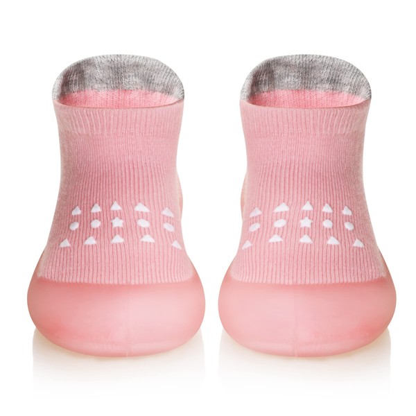 Eocom Baby Sock Shoes Toddler Cartoon Rubber Sole Non-Skid Indoor Floor Slipper for Infant Boys Girls First Walking(Pink#B, 6-12 Months)