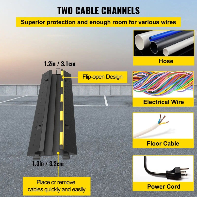 2 Channel Cable Protector Ramp 5-Packs Modular Rubber Speed Bump