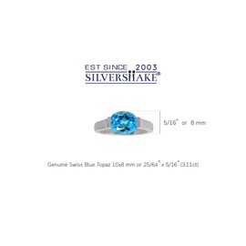 3.11ct. Genuine Swiss Blue Topaz 925 Sterling Silver Solitaire Ring Size 10